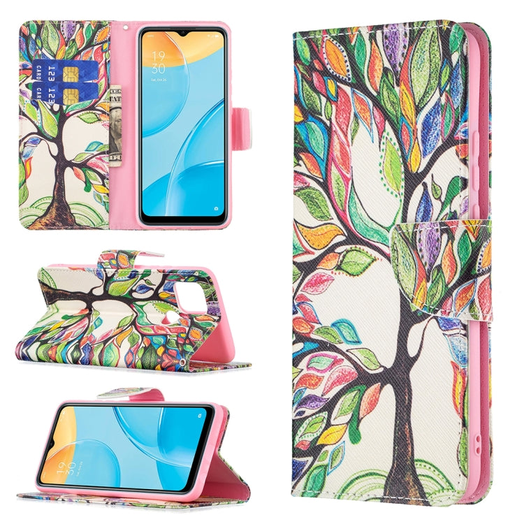 For OPPO A15 Colored Drawing Pattern Horizontal Flip Leather Case with Holder & Card Slots & Wallet