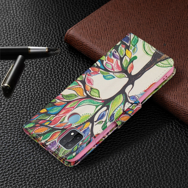 For OPPO A15 Colored Drawing Pattern Horizontal Flip Leather Case with Holder & Card Slots & Wallet