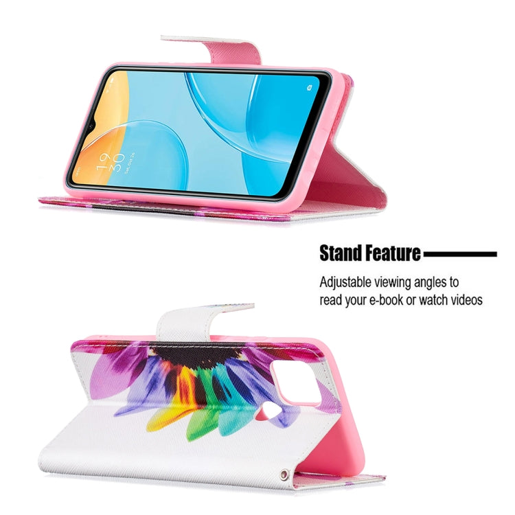 For OPPO A15 Colored Drawing Pattern Horizontal Flip Leather Case with Holder & Card Slots & Wallet
