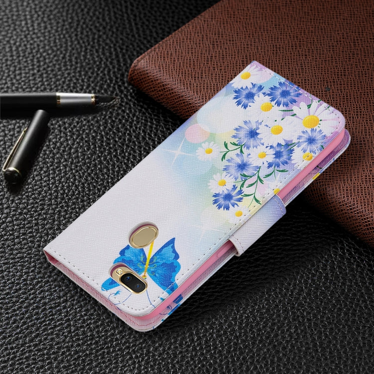 For OPPO A7 Colored Drawing Pattern Horizontal Flip Leather Case with Holder & Card Slots & Wallet