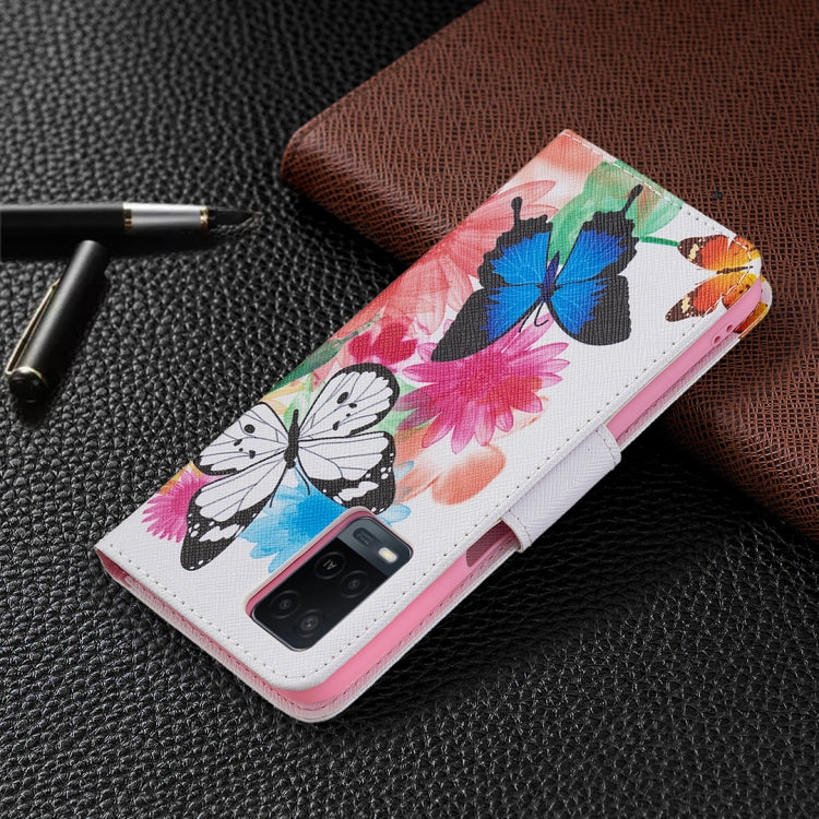 For OPPO A54 4G / A55 5G Colored Drawing Pattern Horizontal Flip Leather Case with Holder & Card Slots & Wallet