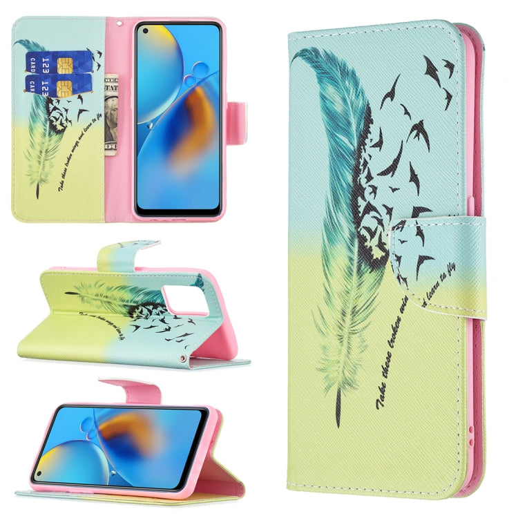 For OPPO A74 4G / F19 4G Colored Drawing Pattern Horizontal Flip Leather Case with Holder & Card Slots & Wallet