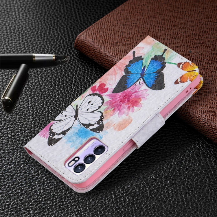 For OPPO Reno6 Colored Drawing Pattern Horizontal Flip Leather Case with Holder & Card Slots & Wallet