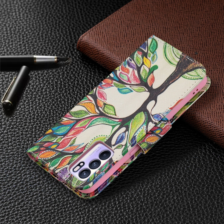 For OPPO Reno6 Colored Drawing Pattern Horizontal Flip Leather Case with Holder & Card Slots & Wallet