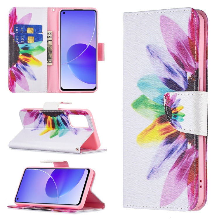 For OPPO Reno6 Colored Drawing Pattern Horizontal Flip Leather Case with Holder & Card Slots & Wallet