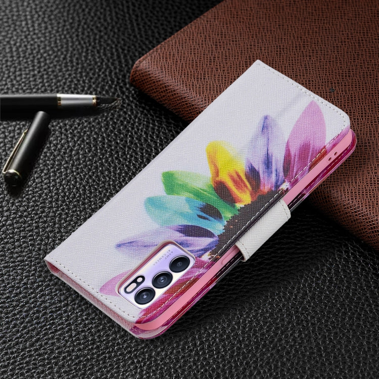 For OPPO Reno6 Colored Drawing Pattern Horizontal Flip Leather Case with Holder & Card Slots & Wallet