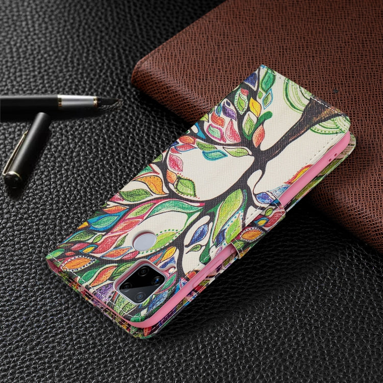 For OPPO Realme C15 / C12 / C25 Colored Drawing Pattern Horizontal Flip Leather Case with Holder & Card Slots & Wallet