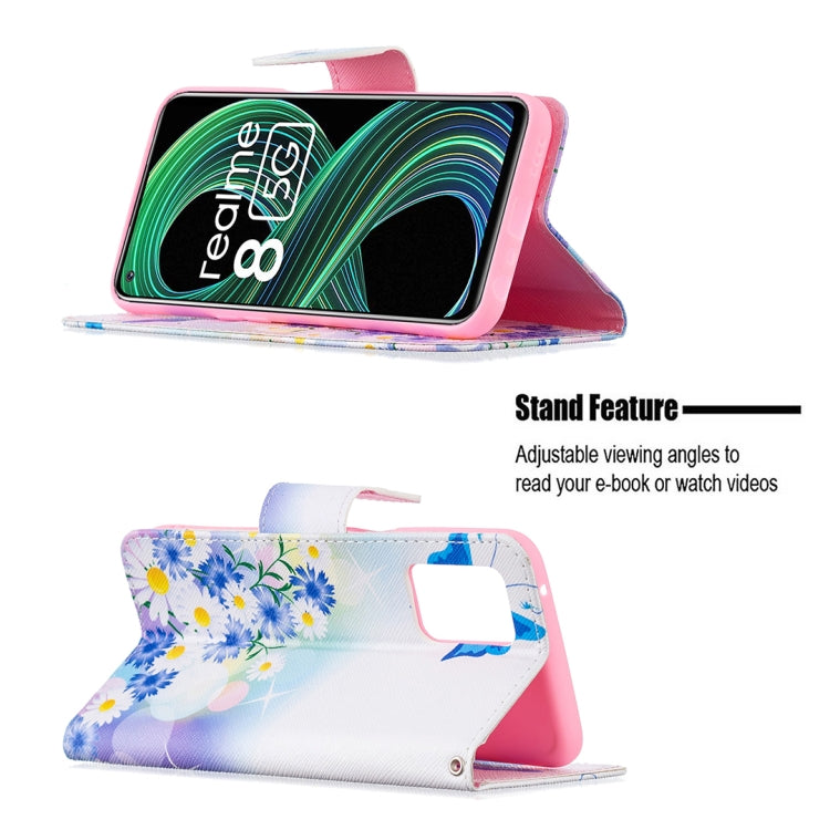 For OPPO Realme 8 5G / Realme V13 Colored Drawing Pattern Horizontal Flip Leather Case with Holder & Card Slots & Wallet
