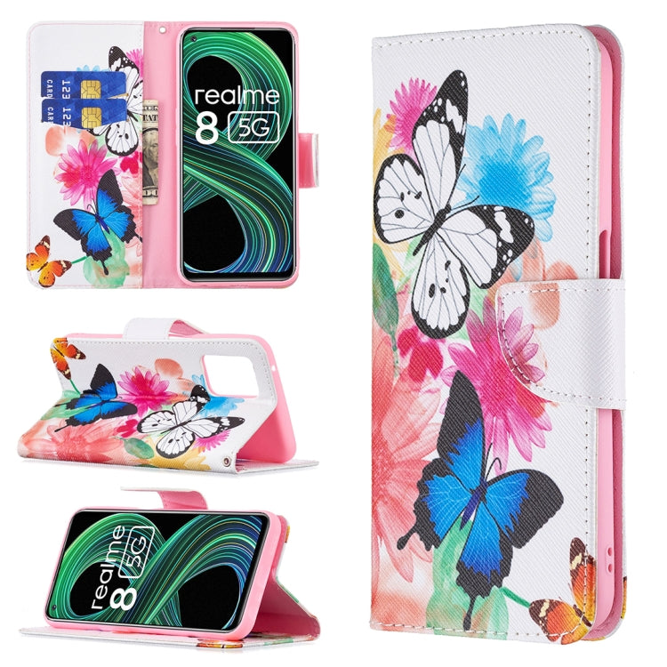 For OPPO Realme 8 5G / Realme V13 Colored Drawing Pattern Horizontal Flip Leather Case with Holder & Card Slots & Wallet