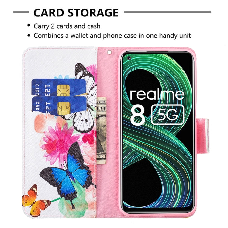 For OPPO Realme 8 5G / Realme V13 Colored Drawing Pattern Horizontal Flip Leather Case with Holder & Card Slots & Wallet