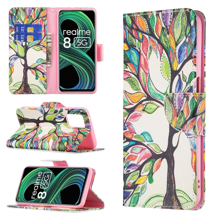 For OPPO Realme 8 5G / Realme V13 Colored Drawing Pattern Horizontal Flip Leather Case with Holder & Card Slots & Wallet