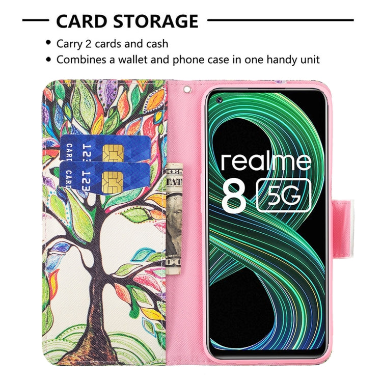 For OPPO Realme 8 5G / Realme V13 Colored Drawing Pattern Horizontal Flip Leather Case with Holder & Card Slots & Wallet