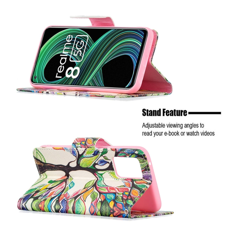 For OPPO Realme 8 5G / Realme V13 Colored Drawing Pattern Horizontal Flip Leather Case with Holder & Card Slots & Wallet