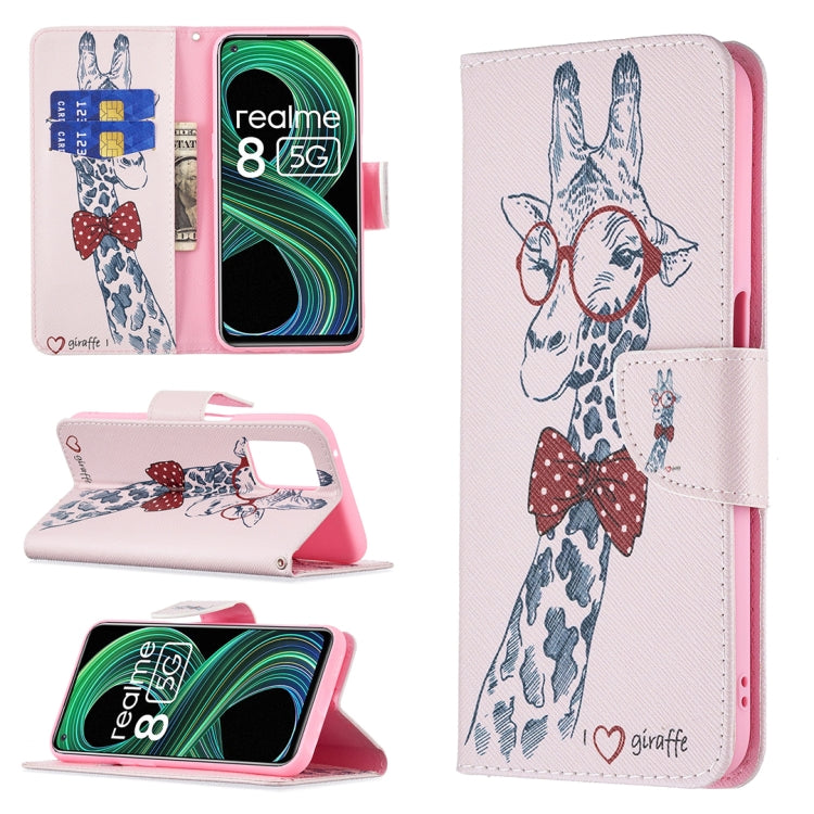 For OPPO Realme 8 5G / Realme V13 Colored Drawing Pattern Horizontal Flip Leather Case with Holder & Card Slots & Wallet