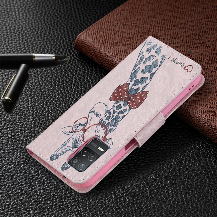 For OPPO Realme 8 5G / Realme V13 Colored Drawing Pattern Horizontal Flip Leather Case with Holder & Card Slots & Wallet