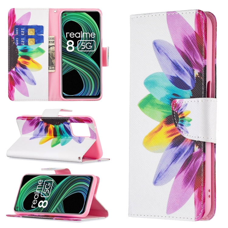 For OPPO Realme 8 5G / Realme V13 Colored Drawing Pattern Horizontal Flip Leather Case with Holder & Card Slots & Wallet