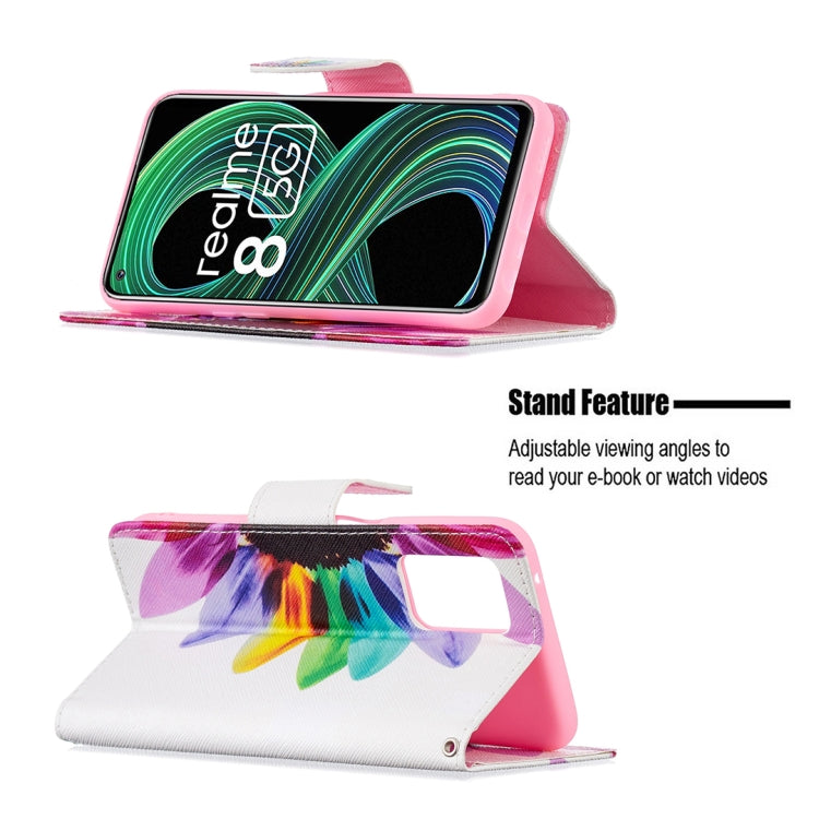 For OPPO Realme 8 5G / Realme V13 Colored Drawing Pattern Horizontal Flip Leather Case with Holder & Card Slots & Wallet