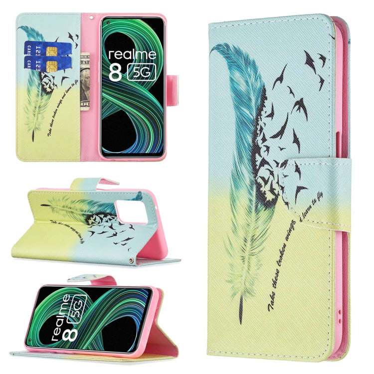 For OPPO Realme 8 5G / Realme V13 Colored Drawing Pattern Horizontal Flip Leather Case with Holder & Card Slots & Wallet
