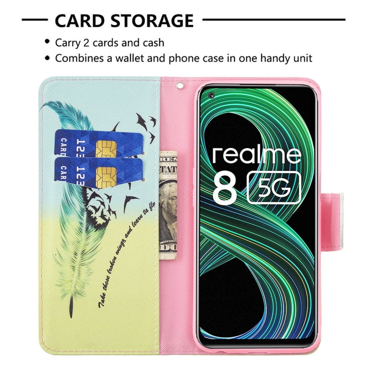 For OPPO Realme 8 5G / Realme V13 Colored Drawing Pattern Horizontal Flip Leather Case with Holder & Card Slots & Wallet