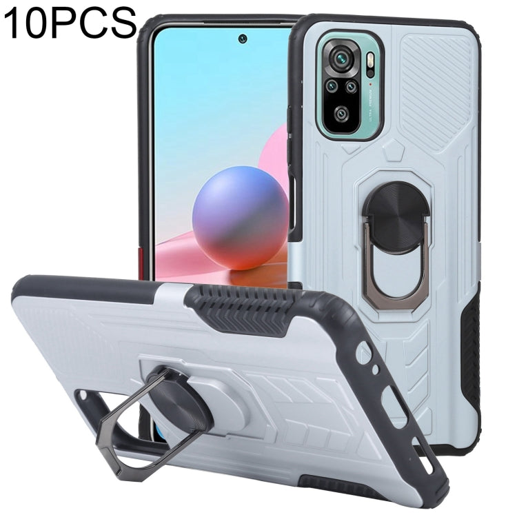 10 PCS Shield Armor PC+TPU Protective Case with 360 Degree Rotation Ring Holder For Xiaomi Redmi Note 10