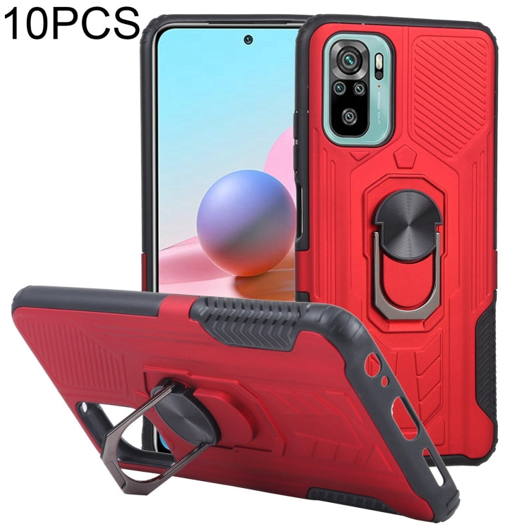 10 PCS Shield Armor PC+TPU Protective Case with 360 Degree Rotation Ring Holder For Xiaomi Redmi Note 10