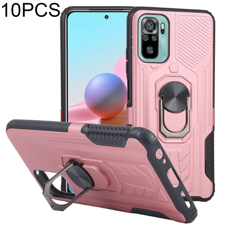 10 PCS Shield Armor PC+TPU Protective Case with 360 Degree Rotation Ring Holder For Xiaomi Redmi Note 10