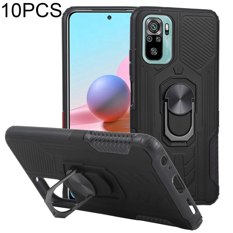 10 PCS Shield Armor PC+TPU Protective Case with 360 Degree Rotation Ring Holder For Xiaomi Redmi Note 10