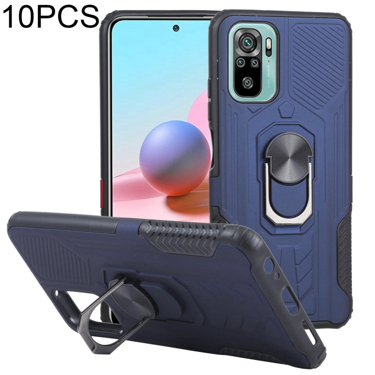 10 PCS Shield Armor PC+TPU Protective Case with 360 Degree Rotation Ring Holder For Xiaomi Redmi Note 10