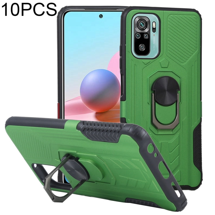 10 PCS Shield Armor PC+TPU Protective Case with 360 Degree Rotation Ring Holder For Xiaomi Redmi Note 10