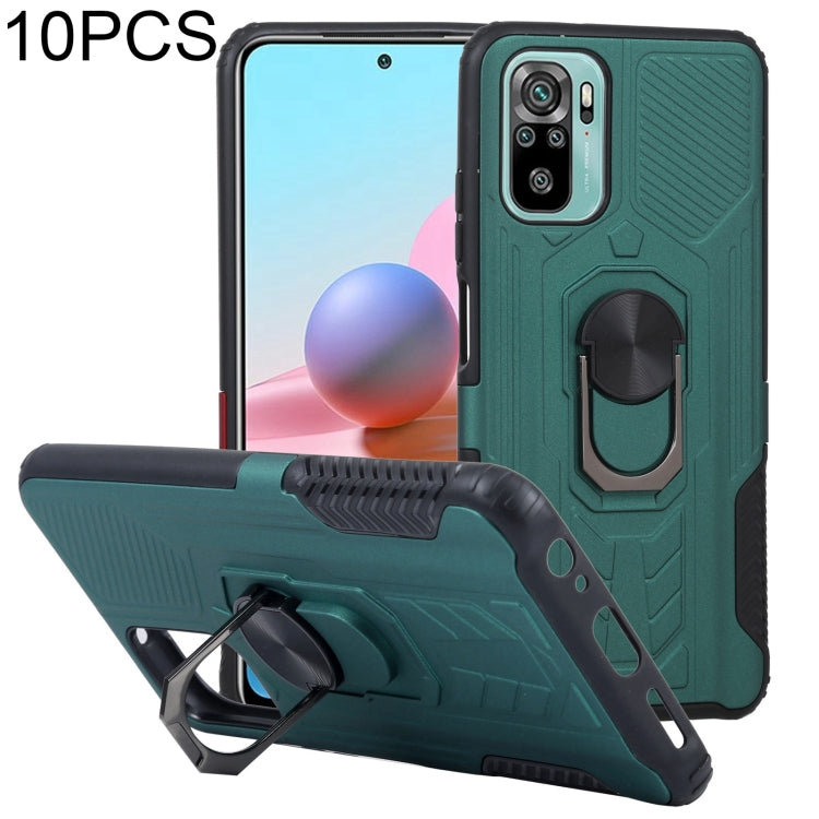10 PCS Shield Armor PC+TPU Protective Case with 360 Degree Rotation Ring Holder For Xiaomi Redmi Note 10