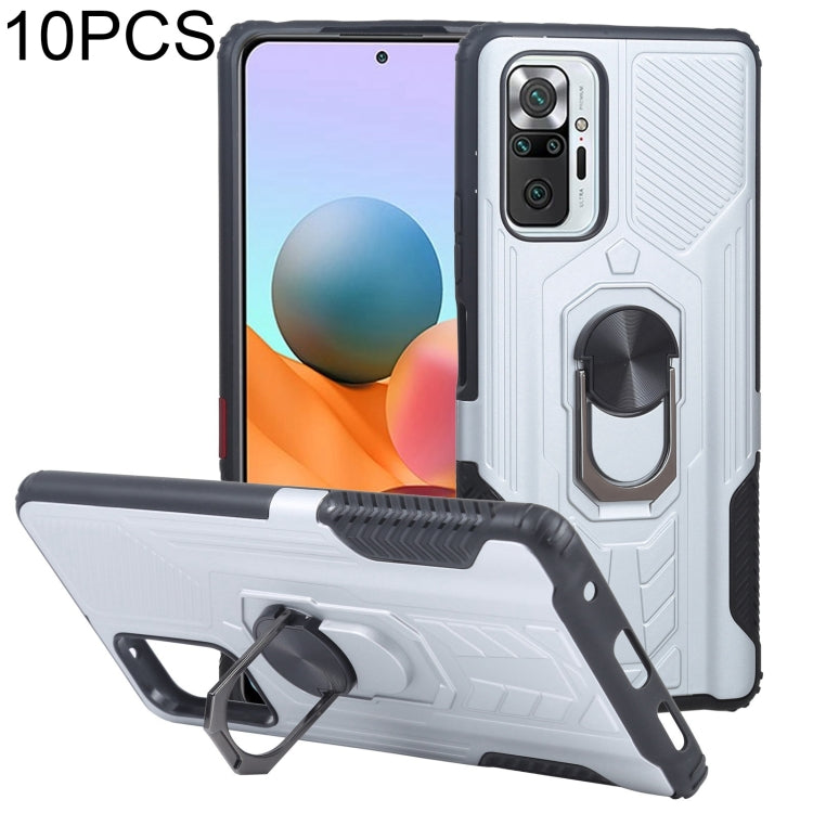 10 PCS Shield Armor PC+TPU Protective Case with 360 Degree Rotation Ring Holder For Xiaomi Redmi Note 10 Pro