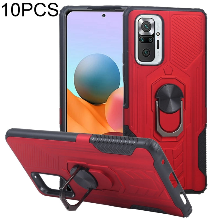 10 PCS Shield Armor PC+TPU Protective Case with 360 Degree Rotation Ring Holder For Xiaomi Redmi Note 10 Pro