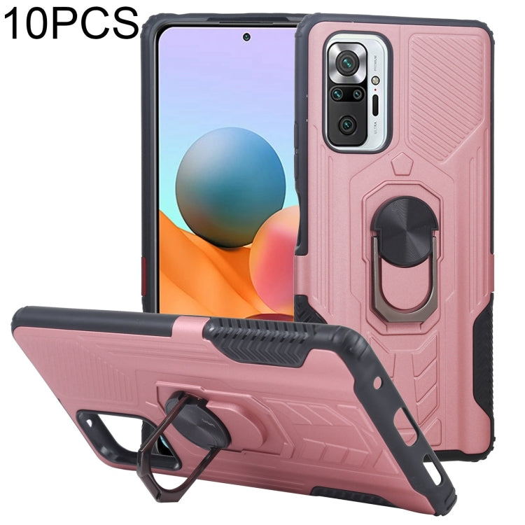 10 PCS Shield Armor PC+TPU Protective Case with 360 Degree Rotation Ring Holder For Xiaomi Redmi Note 10 Pro
