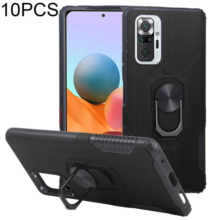10 PCS Shield Armor PC+TPU Protective Case with 360 Degree Rotation Ring Holder For Xiaomi Redmi Note 10 Pro