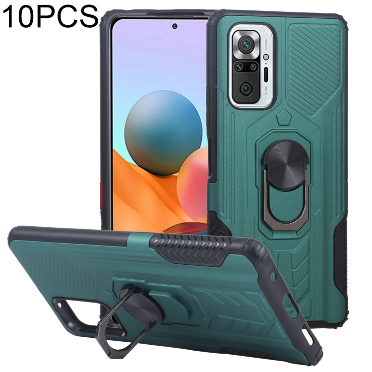 10 PCS Shield Armor PC+TPU Protective Case with 360 Degree Rotation Ring Holder For Xiaomi Redmi Note 10 Pro