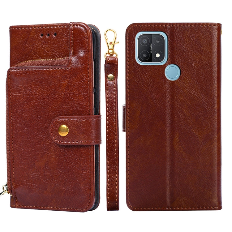 For OPPO A15 Zipper Bag PU + TPU Horizontal Flip Leather Case with Holder & Card Slot & Wallet & Lanyard