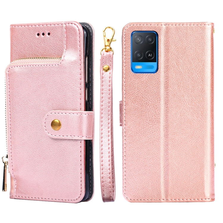 For OPPO A54 Zipper Bag PU + TPU Horizontal Flip Leather Case with Holder & Card Slot & Wallet & Lanyard