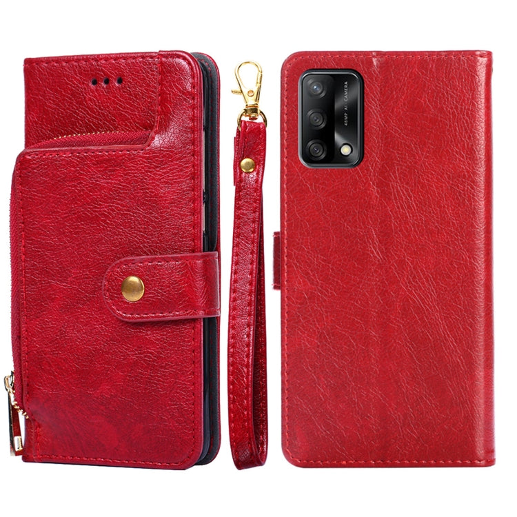 For OPPO F19 / A74 Zipper Bag PU + TPU Horizontal Flip Leather Case with Holder & Card Slot & Wallet & Lanyard
