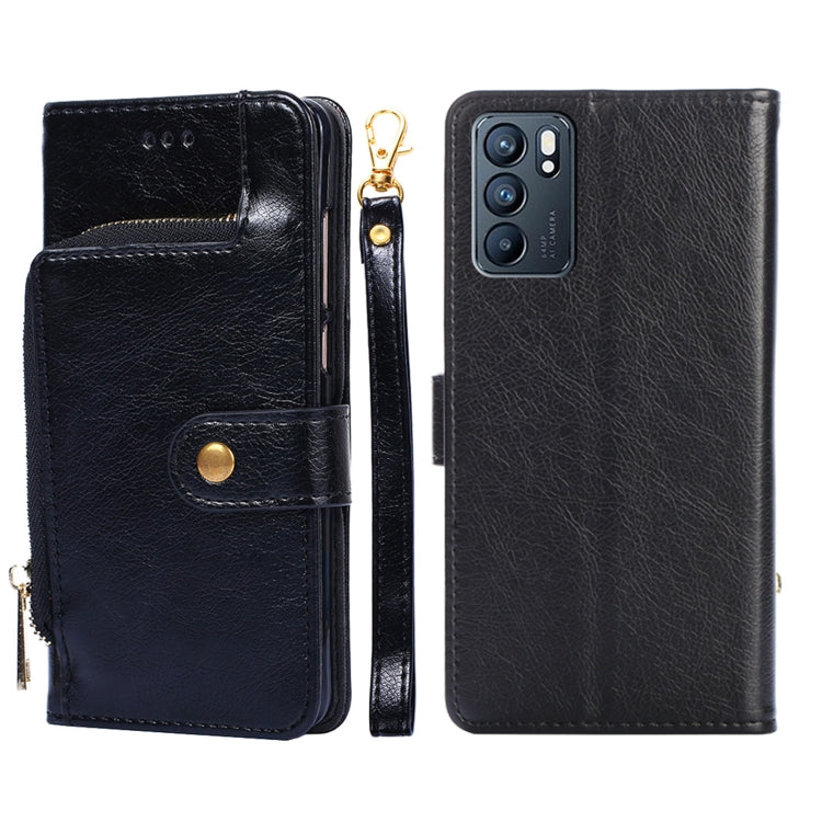 For OPPO Reno6 Zipper Bag PU + TPU Horizontal Flip Leather Case with Holder & Card Slot & Wallet & Lanyard