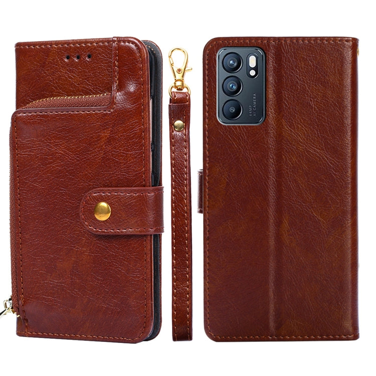 For OPPO Reno6 Zipper Bag PU + TPU Horizontal Flip Leather Case with Holder & Card Slot & Wallet & Lanyard