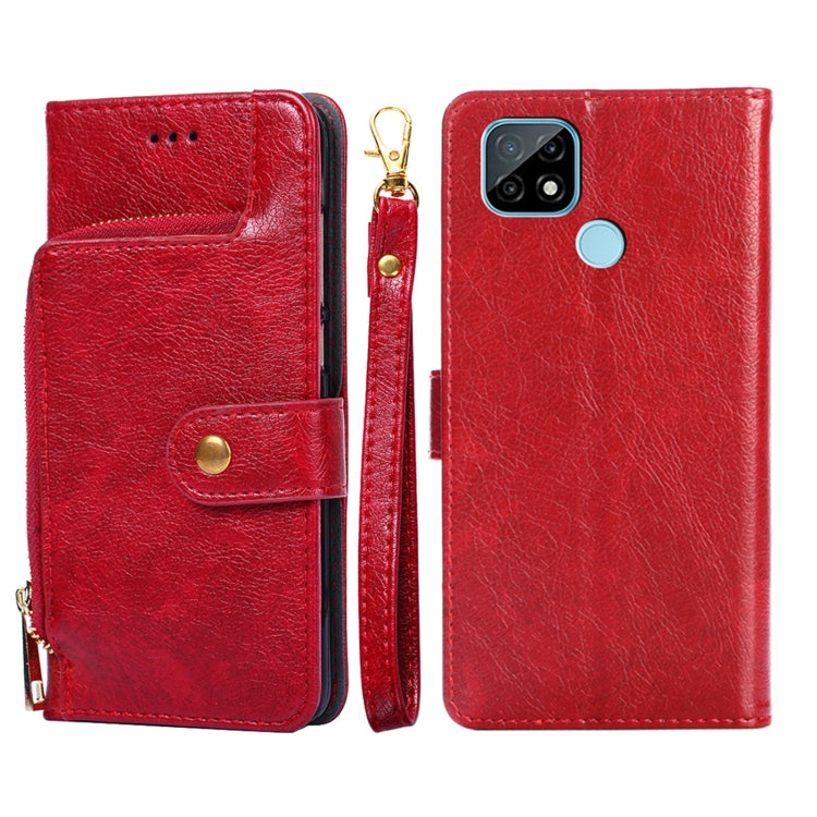 For Realme C21 Zipper Bag PU + TPU Horizontal Flip Leather Case with Holder & Card Slot & Wallet & Lanyard