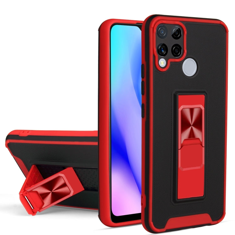 For OPPO Realme C15 / C12 / C25 Dual-color Skin Feel TPU + PC Magnetic Shockproof Case with Invisible Holder