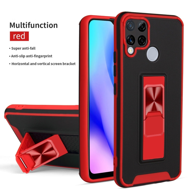 For OPPO Realme C15 / C12 / C25 Dual-color Skin Feel TPU + PC Magnetic Shockproof Case with Invisible Holder