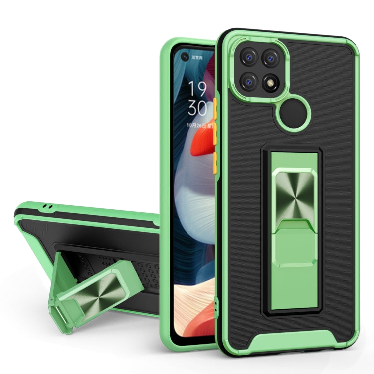 For OPPO A15 Dual-color Skin Feel TPU + PC Magnetic Shockproof Case with Invisible Holder