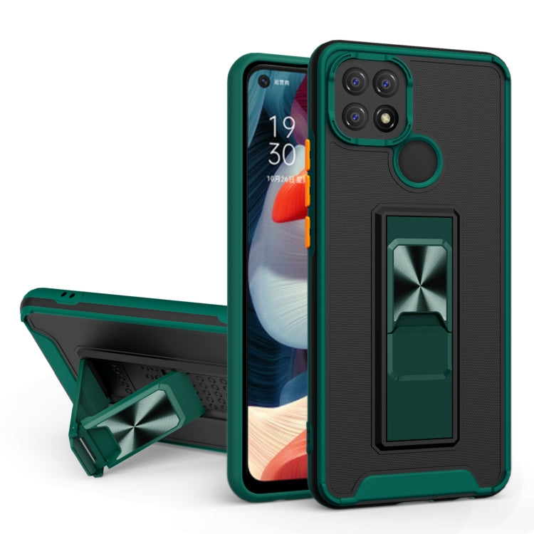 For OPPO A15 Dual-color Skin Feel TPU + PC Magnetic Shockproof Case with Invisible Holder