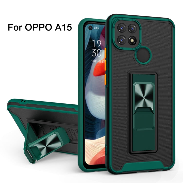 For OPPO A15 Dual-color Skin Feel TPU + PC Magnetic Shockproof Case with Invisible Holder