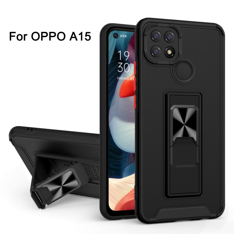 For OPPO A15 Dual-color Skin Feel TPU + PC Magnetic Shockproof Case with Invisible Holder