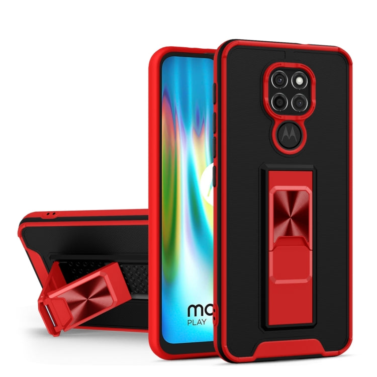 For Motorola Moto G9 Dual-color Skin Feel TPU + PC Magnetic Shockproof Case with Invisible Holder