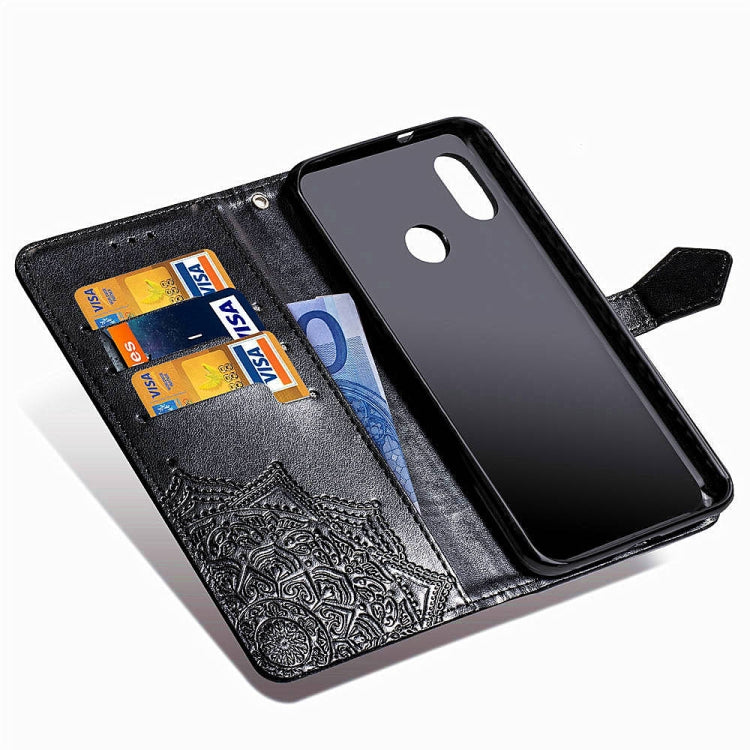 For Xiaomi Redmi Note 6 Halfway Mandala Embossing Pattern Horizontal Flip Leather Case with Holder & Card Slots & Wallet & Lanyard
