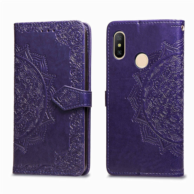 For Xiaomi Redmi Note 6 Halfway Mandala Embossing Pattern Horizontal Flip Leather Case with Holder & Card Slots & Wallet & Lanyard